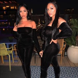 Black Velvet off the Shoulder Jumpsuit